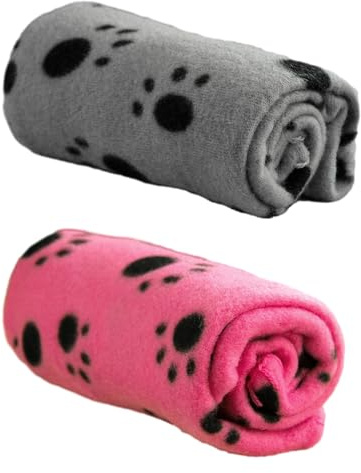 MEMOFYND 2 coperte per animali domestici, graziosa coperta per animali domestici, coperta per animali domestici, coperta in peluche lavabile, 60 x 70 cm, adatta per gatti e cani (grigio + rosa)