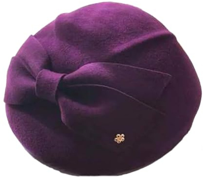 Dninmim Baskenmützen für Damen, Filz, Fedora-Hut, Winter, weibliche Glockenhüte, violett, Einheitsgröße