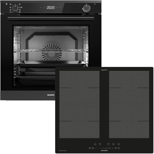 Oranier Pyrolyse Backofen Set EBP620 Einbau autark - 9 Funktionen - 60 cm Flächen-Induktion FLI560 - Kochfeld mit 4 Kochzonen & Brückenfunktion