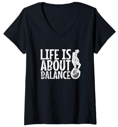 Damen Life is about Balance Einrad Hobby T-Shirt mit V-Ausschnitt