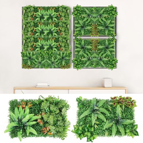 2Pcs Künstliche Pflanzenwand, Pflanzen Wand Matte,Künstliche Pflanzen UV Geschützt Hecke Pflanzewand Faux Pflanzenmatten Kunstpflanze Wandbegrünung für Garten Outdoor Home Wedding Dekoration 40X60cm