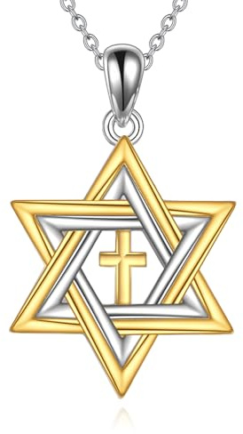 URONE Star Of David Necklace 925 Sterling Silver Cross David Star Pendant Jewish Necklace Star of David Jewelry Gifts for Women Men