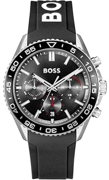 BOSS Chronograph Quarz Uhr für Herren Kollektion Runner mit Edelstahl- oder Silikonarmband