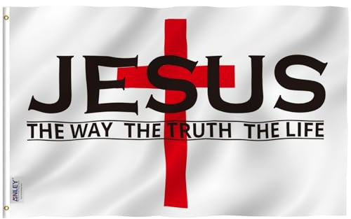 Anley Fly Breeze 3x5 Foot Jesus The Way The Truth The Life Flag - Vivid Color and Fade proof - Canvas Header and Double Stitched - Christian Flags Polyester with Brass Grommets 3 X 5 Ft