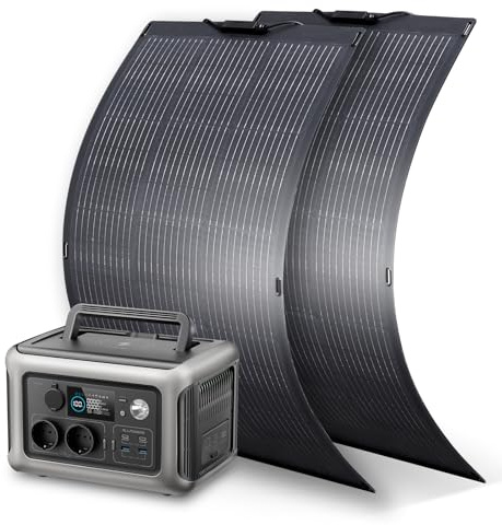 ALLPOWERS R600 Station électrique portable 299Wh avec panneau solaire | 2 × panneau solaire flexible IP68 étanche, batterie LiFeP04, générateur solaire pour camping-car, jardin, toit