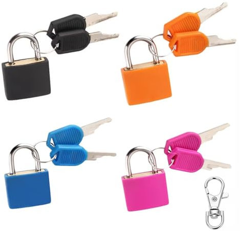 Lot de 4 cadenas pour valise avec clé, petit cadenas pour bagages, casiers, valises de vacances, mini cadenas noir, orange, bleu, rose rouge