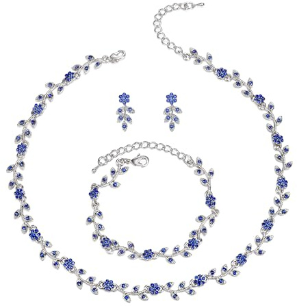 Clearine Hochzeit Schmuck Set für Damen Braut, Wunderschöne beeindruckende Kristall Blume Blatt Cluster Choker Halskette Link Armband Ohrstecker Set für Braut Brautjungfer