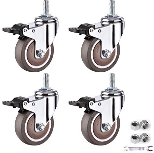 LDTTYRC Radplattenrollen, Lenkrollen für Möbel, Rolle mit Gewindestift M12 x 25 mm, bewegliche Lenkrollen, kleine Lenkrollen, Trolley-Räder aus TPE-Gummi, Hochleistungsrollen, 4 Stück