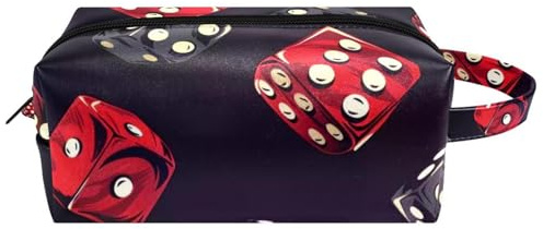 Reise-Kulturbeutel, Kosmetiktasche für Damen, Mikrofaser-Leder, Make-up-Tasche, Organizer mit Reißverschluss, Schwarz / Rot, multi, 8.2x3.1x3.5 in/21x8x9 cm, Kulturbeutel