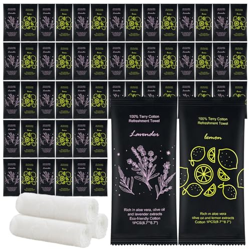 Moist Cotton Towel Bulk Moist Towelettes Individually Wrapped 8.7 x 8.7,White Towel Services,Refreshment Pre Moistened Towels Lavender and Lemon Scent for Travel Sport Party Spa Dentist Hote200