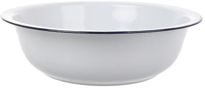 Veemoon 32cm Kitchen Enamel Bowl Sturdy Enamelware Mixing Bowl White Washing Basin Retro Fruit Versatile Dough Easy Clean Soup