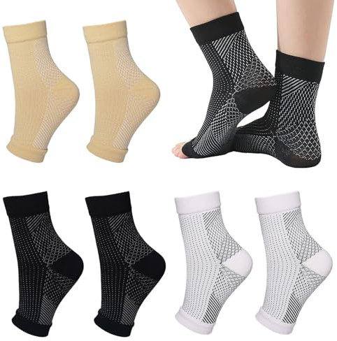 Guyode 3 Paia Calze Compressione Graduata Donna e Uomo Running, Traspirante Cavigliera Ortopedica, Elastica Calze Compressive Fascite Plantare Ventilazione in Rete e Supporto Dell'arco Plantare (XL)