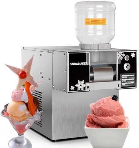 Máquina De Hielo En Copos De Nieve Comercial, 60Kg/24 Horas Máquina De Hielo En Copos De Nieve Eléctrica, 360W Máquina De Afeitar De Hielo, Con 2 Barriles De Alimentación, Velocidad Ajustable