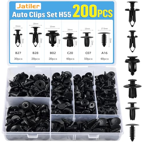 JatilEr 200 Stück Befestigungsclips Auto Clips, H55 Kfz Clips 6 Arten | Spreiznieten Nylon, Kunststoffnieten Karosserie Clips, Universal Türverkleidung Clips Befestigungssatz