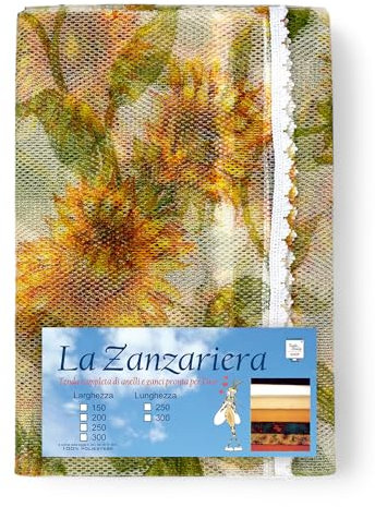 Tex family Tenda Zanzariera da Esterno Balcone Giardino | Rete Anti Insetti con Frangia e Occhielli | Poliestere Resistente | Ideale per Porta e Finestra | Cm. 150x250 | Girasoli