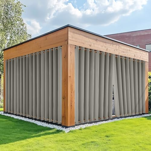 HDCAXKJ wasserdichte Outdoor-Vorhänge für Terrasse, mit Reißverschluss Oben und unten, Ösen, thermische Sichtschutzvorhänge, 2 Paneele, Pavillon, Außenverdunkelungsvorhänge für Veranda, Pergola