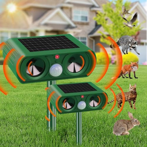 Repulsif Chat Exterieur Solaire, Pack de 2 Répulsif Chat Ultrason, Repousse efficacement Les Chats, Les Oiseaux, Les Renards, Les ratons laveurs, Les Lapins et Les rongeurs.