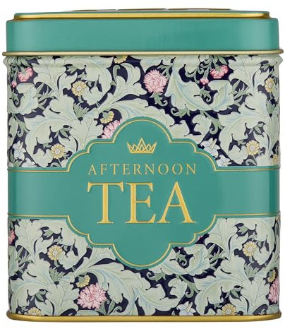 New English Teas Victorian Garden Tea Tin with 32 English Afternoon Teabags – Tapestry Inspired Tin with Decorative Green Florals