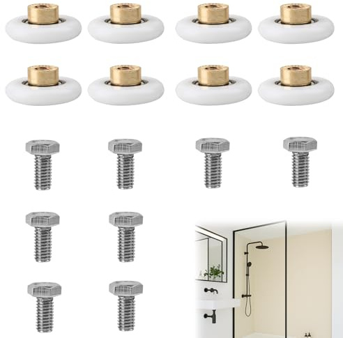 Huybaa 8 Piezas Rodamientos Mampara Ducha 20mm - Ruedas Correderas para Puerta de Cristal Baño con Tornillo M6, Repuesto para Mamparas de Ducha