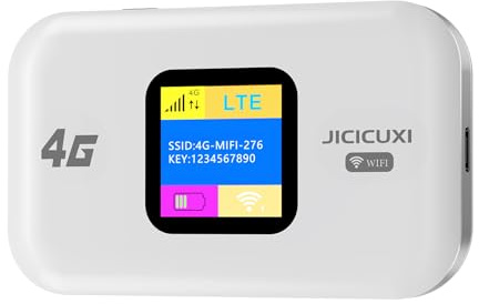 4G Mobiler WLAN Router, Tragbares WLAN für Unterwegs Ohne Vertrag, LTE Router 150 Mbps, 2100mAh Lange Akkulaufzeit, LCD Display, Mobiler Hotspot für Reisen, Camping, Hotels-eisweiß