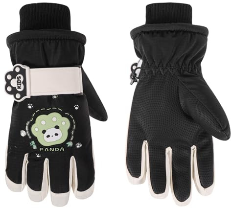 Jupsk Guantes de Invierno para Niños, Guantes de Esquí Impermeable Térmicos Manopla Mitones Ski Gloves para Niños y Niñas 5-10 Años, Panda