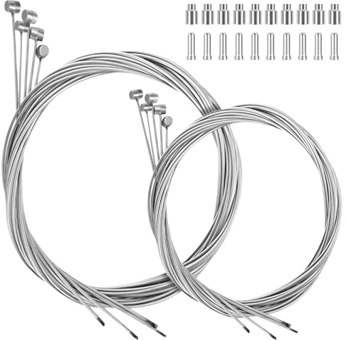 10PCS Bike Brake Cable Kit with Caps (110cm*5 + 150cm*5) - Universal Brake Line Set for Mountain/Road/BMX Bikes | Bicycle Brake Cable & Housing Accessories