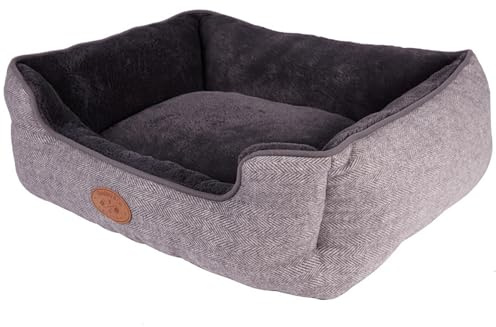 Banbury & Co Hundebett, hochseitiges Fischgräten-Haustiersofa, warmes, extra weiches Fleece-Innenfutter, maschinenwaschbar, Luxus-Haustierbett, Größe M, 69 x 52 x 24 cm (L x B x H), Grau