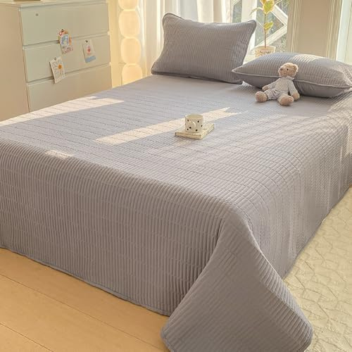 PEIHUODAN Couvre-lit Matelassé en Microfibre – Ultra-Doux, Couleur Unie Réversible, Matelassage Ultrasonique, Couverture Toutes Saisons pour Chambre Et Canapé (Gray,200x230cm)