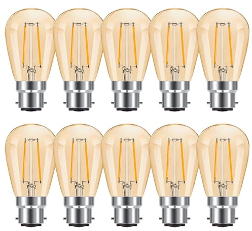 ProCrus Lampadina LED B22, S14, vintage, 2 W, a baionetta, bianco caldo, 2700 K, 170 lumen, sostituisce 15 watt, lampadina a filamento LED retrò, per ghirlanda luminosa, ambra, confezione da 10