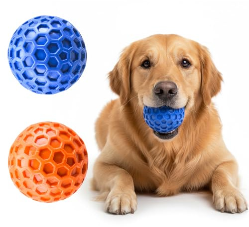 Ziyonix 2 Piezas Pelota Interactiva para Perros, Juguetes Interactivos Perro de Caucho Natural Indestructible, Squeaky Dog Ball para Perros Pequeños Medianos Grandes, Ø 5.5cm