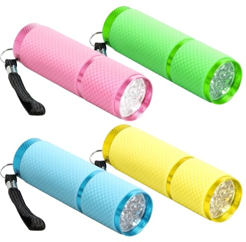 Chtaoxin 4 Pack Small Torch Mini Torches LED Super Bright with 9 LEDs | Kid Torch with Lanyard, Pocket Torch with Rubber Grip for Camping Hiking Outdoors, Without Batteries [Energy Class A+++]