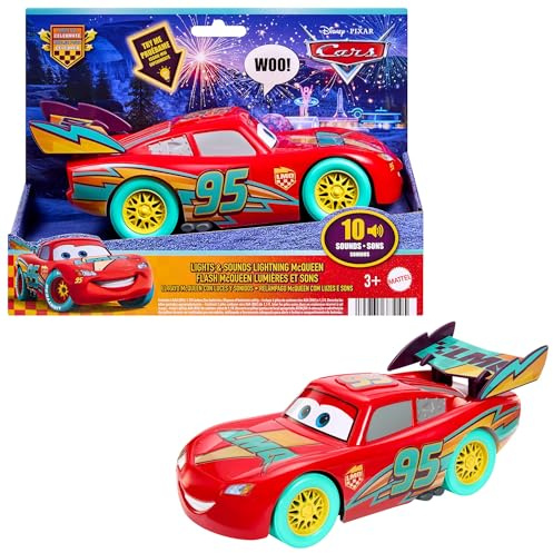 Mattel Disney and Pixar Cars Race to Celebrate Lightning McQueen | With Lights and Sounds, Large-Scale Toy Vehicle with 10 Different Special Effects