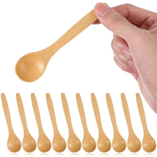 Shimmeroo 10 cucharas de bambú, mini cucharas de madera de 5.12 pulgadas, cucharaditas pequeñas multiusos para condimentos, especias, miel, helado, café, utensilios de cocina y servir