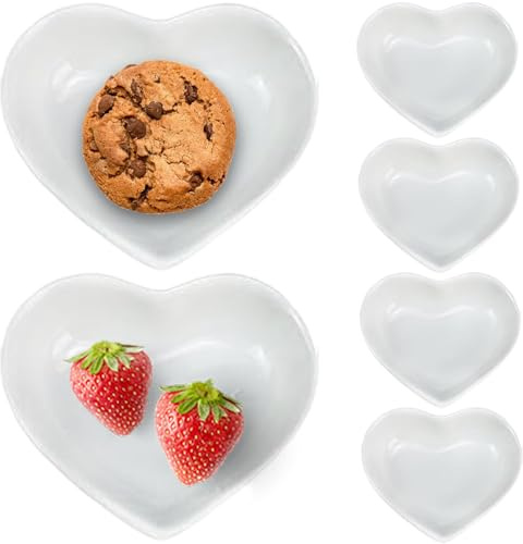 Gcroet Heart Dish, 6PCS 3.2x3 Inch Cute Heart Shaped Bowl, Ceramic Soy Sauce Dish, Easy to Clean Dessert Bowls Appetizer Plates for Wedding, White..