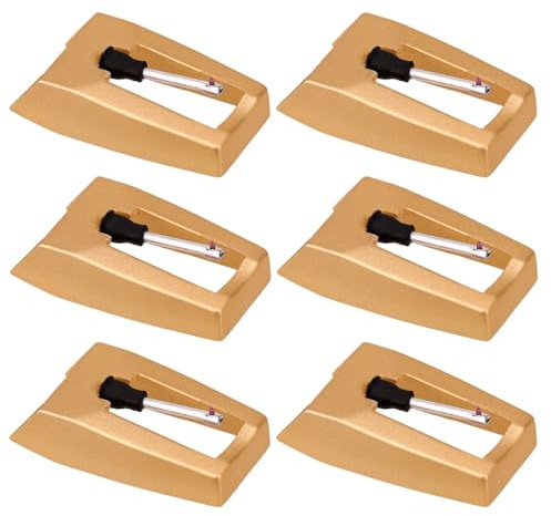 SAVITA 6pcs Record Player Needles, Turntable Replacement Needle Durable Turntable Stylus Replacement Parts for Vinyl Record Player (Gold-Color)