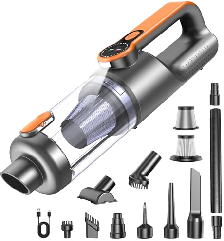 Handheld Vacuum Cleaner, 35000Pa 4-in-1 Car Vacuum Cleaner Cordless Powerful, One-touch Dust Emptying, Brushless Motor, HD Display, LED Light, Hand Held Vacuum Cordless for Home/Office/Car, Orange