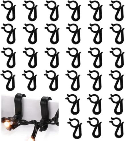 QIHAWN 30 Pack Gutter Hooks for Christmas String Lights Outdoor Clips | Durable plastic, tool-free installation, fits gutters and shingles, for Christmas lights parties garden decor
