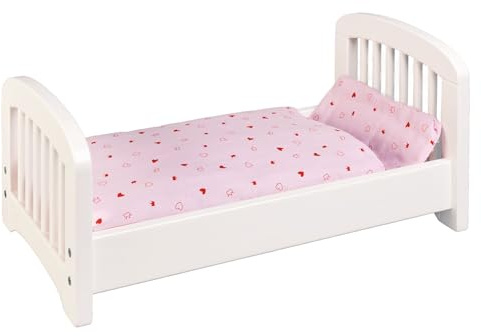 goki 6644 - Puppenbett mit Bezug II, komplettes Set aus Holz und Baumwolle, Puppenmöbel, ideales Zubehör für das Puppenzimmer, stabil und langlebig im Kinderzimmer, 55 x 29 x 25cm, ab 3 Jahre