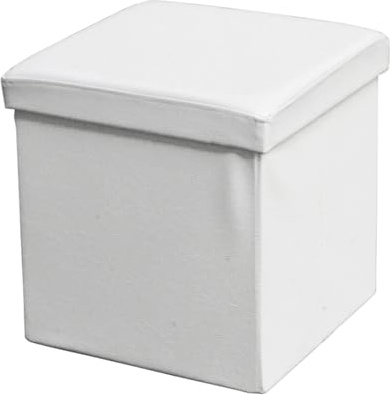 ECHTWERK Sitzwürfel, Storecube, Polsterhocker mit Stauraum, faltbare Aufbewahrungsbox, Fußhocker, klappbar, Funktion als Beistelltisch, abnehmbarer Deckel, Kunstleder, weiß, circa 38 x 38 x 38 cm