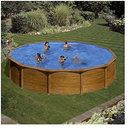 Piscina Gre KITPR558WO Mauritius - Piscina de Acero Elevada,Redonda con Aspecto Madera. Piscinas Desmontables para Jardín. 550 x 132 cm.