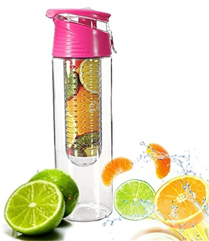 COCOSO Pink Fruit Infusing Water Bottle with Fruit Infuser and Flip Lid Lemon Juice Make Bottle- BPA Free (800 ml)