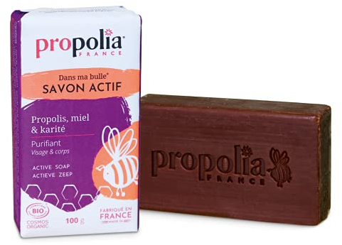 PROPOLIA - Bio - Savon Actif - Visage & Corps - Propolis, Miel & Karité - Enfants et Adultes - Pour tous types de peaux - Fabriqué en France - Pain de 100 g