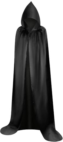 Myir JUN Mantello con Cappuccio Halloween Mantello Nero con Cappuccio | Lungo Mantello Halloween Costume Unisex Adulto Strega Wicca Mantello