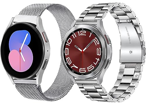 OTOPO Armband Kompatibel Samsung Galaxy Watch Classic 47/46/43/42 mm, Active 2 Armband 40/44 mm Metall - 20 mm Stahl Silber für Männer & Frauen