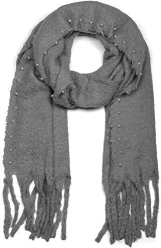 styleBREAKER Damen Web Schal Unifarben Perlen, Dunkelgrau
