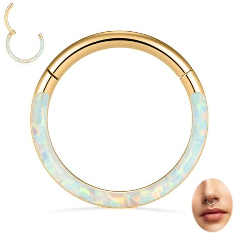 16G Opal Nasenringe Septum Clicker 316L Chirurgisches Stahlsegment Helix Knorpel Ohrringe Creolen Daith Piercing Schmuck