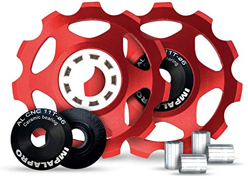 IMPALAPRO Bike - Set 2 Puleggia Deragliatore Posteriore 11T - Pulegge Alluminio CNC Cuscinetti Ceramici - Puleggia Cambio - Pulegge Deragliatore Posteriore - Rotelle del Cambio (Rosso)