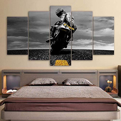 YDWD 5 Stück Leinwand Malerei drucken HD gedruckt Wandkunst Poster Moderne Leinwand 5 Panel Motorrad für Wohnzimmer Bilder Home Decor Modulare Malerei Kinderzimmer Wohnzimmer Bedro