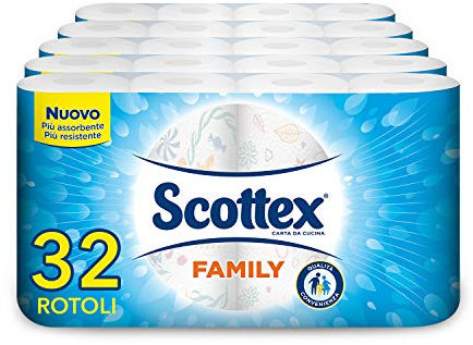 Scottex Casa Family, Carta Da Cucina, Morbida e Resistente, Ultra assorbente, Con Carta certificata FSC, 32 Rotoli