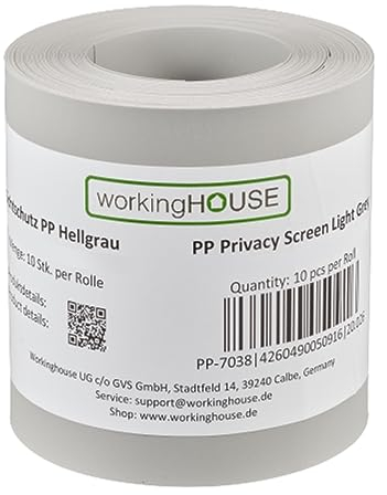 Workinghouse PP Sichtschutzstreifen für Doppelstabmatten (Zaun-Sichtschutz) - Wetterfest, Wartungsfrei, Formstabil - 10 Streifen mit jeweils 2,55 m Länge x 19 cm Höhe (Hellgrau)